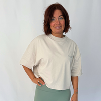 Load image into Gallery viewer, r.e.b.l Stone & Sage Crewneck 'Boxy Edit' Crop T-Shirt