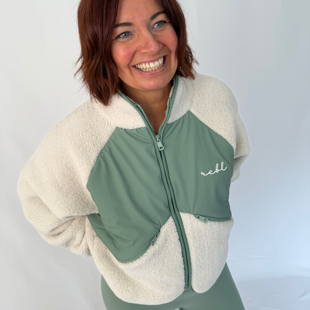 r.e.b.l Stone & Sage Full Zip Teddy Jacket