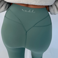 Load image into Gallery viewer, ButterSilk r.e.b.l Sage with Stone Logo High Waisted Contour Seam Leggings