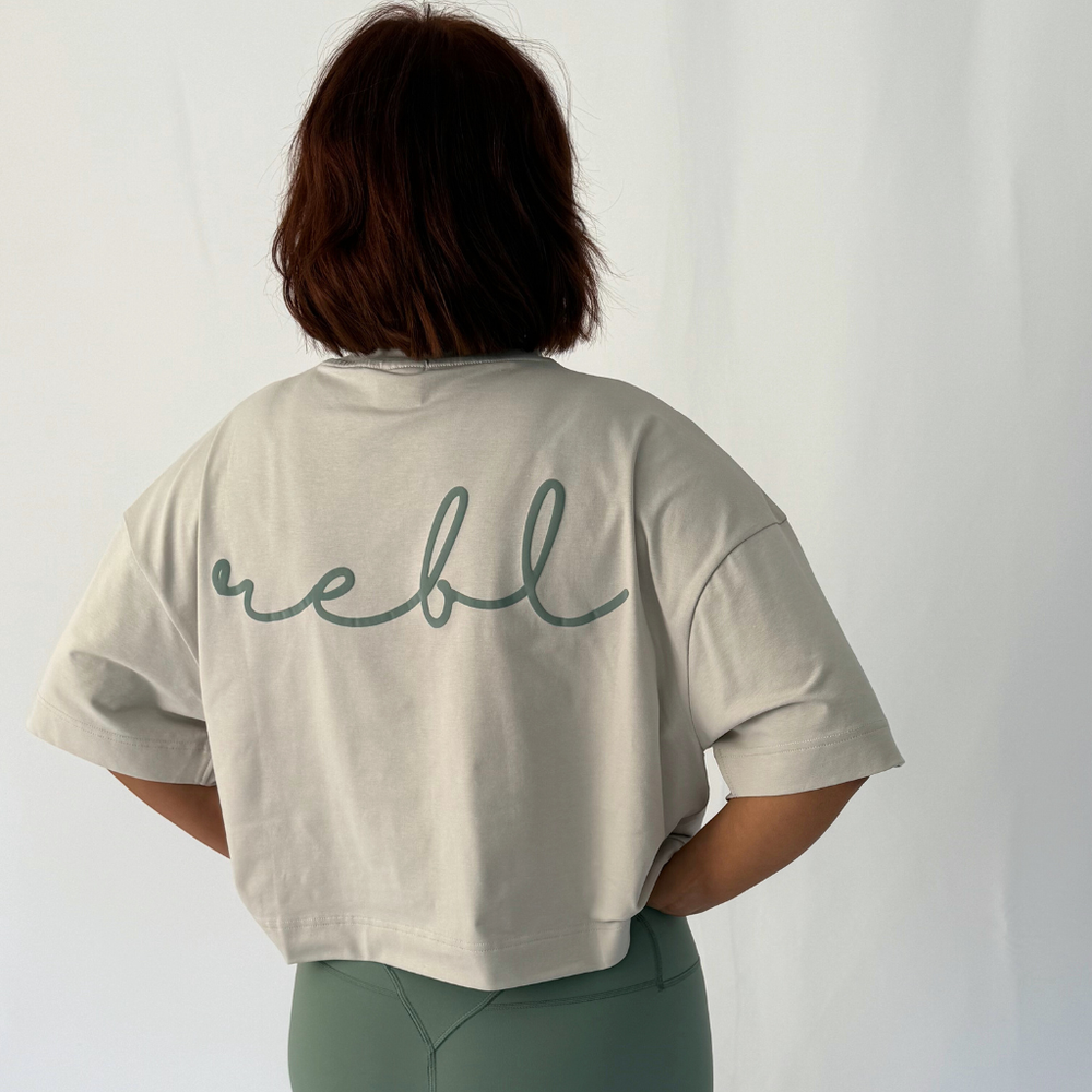 r.e.b.l Stone & Sage Crewneck 'Boxy Edit' Crop T-Shirt