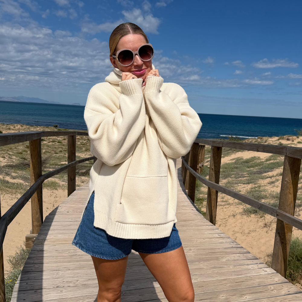 r.e.b.l Knit Hoodie in Stone