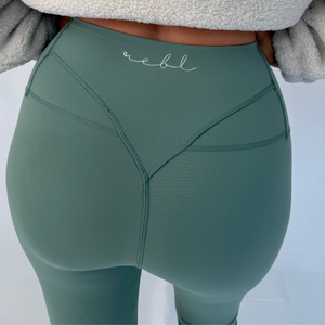 ButterSilk r.e.b.l Sage with Stone Logo High Waisted Contour Seam Leggings