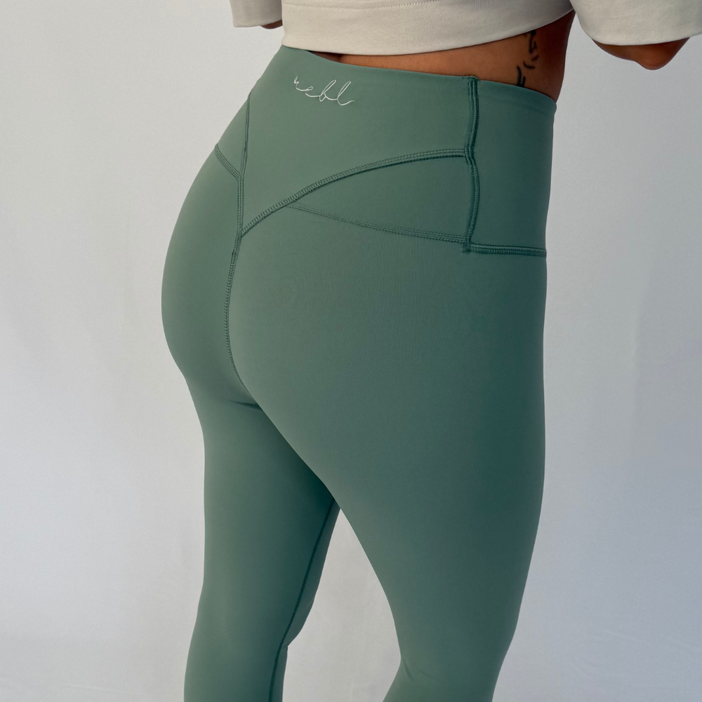 ButterSilk r.e.b.l Sage with Stone Logo High Waisted Contour Seam Leggings
