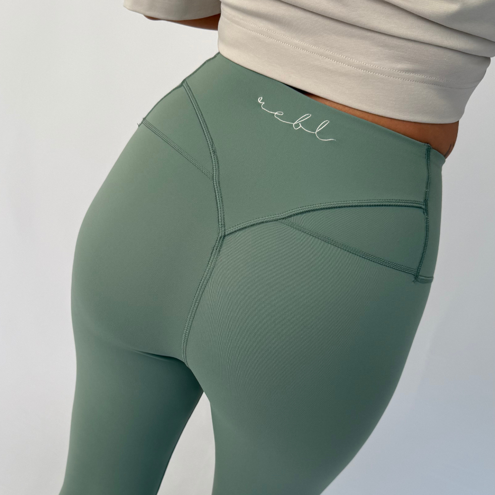 ButterSilk r.e.b.l Sage with Stone Logo High Waisted Contour Seam Leggings