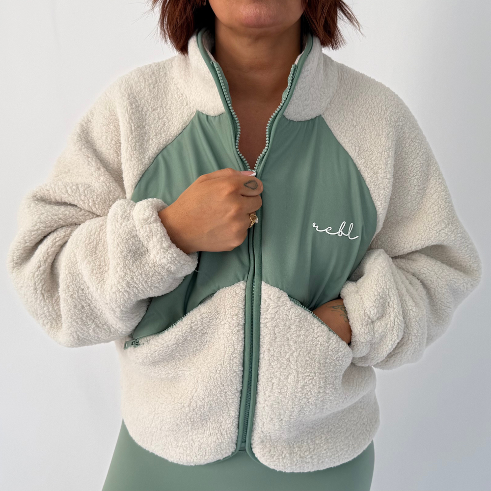 r.e.b.l Stone & Sage Full Zip Teddy Jacket
