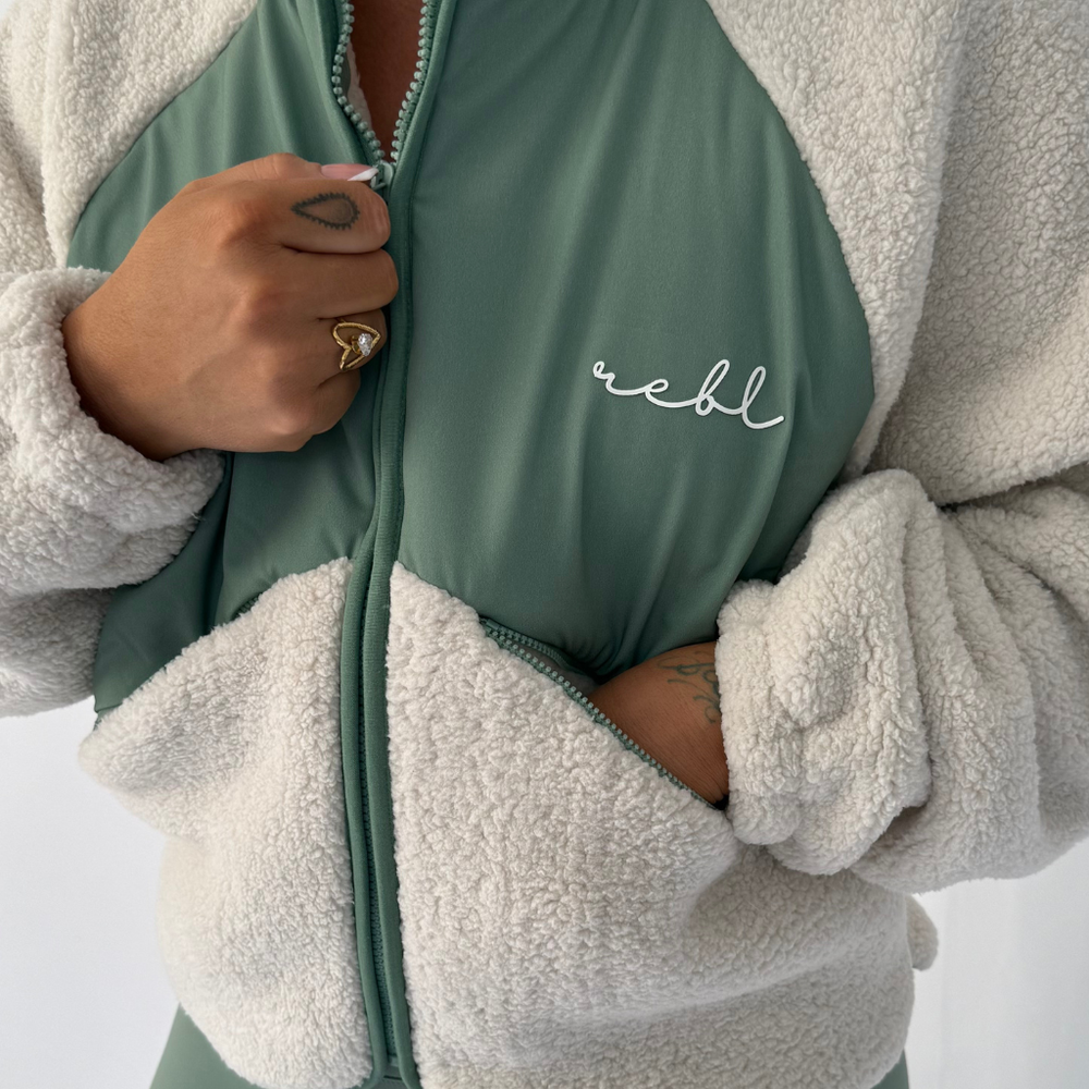 r.e.b.l Stone & Sage Full Zip Teddy Jacket