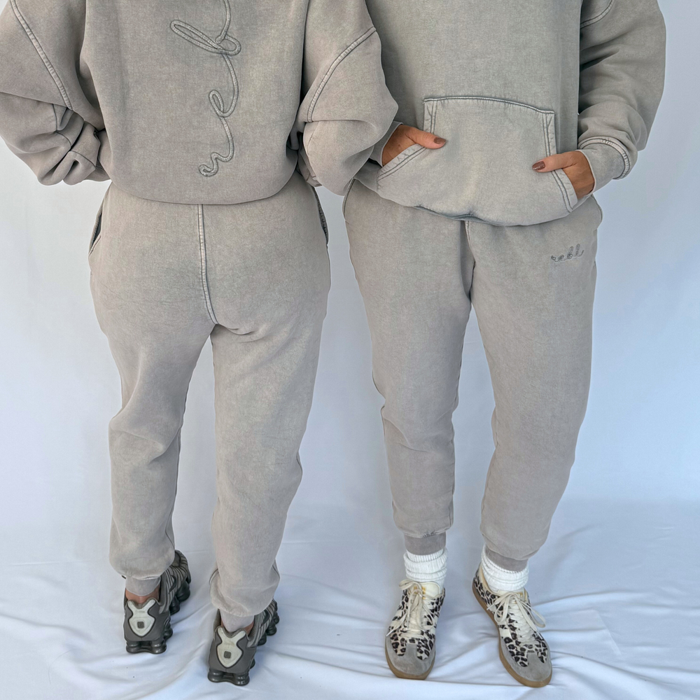 r.e.b.l Signature Cool Grey Acid Wash Joggers