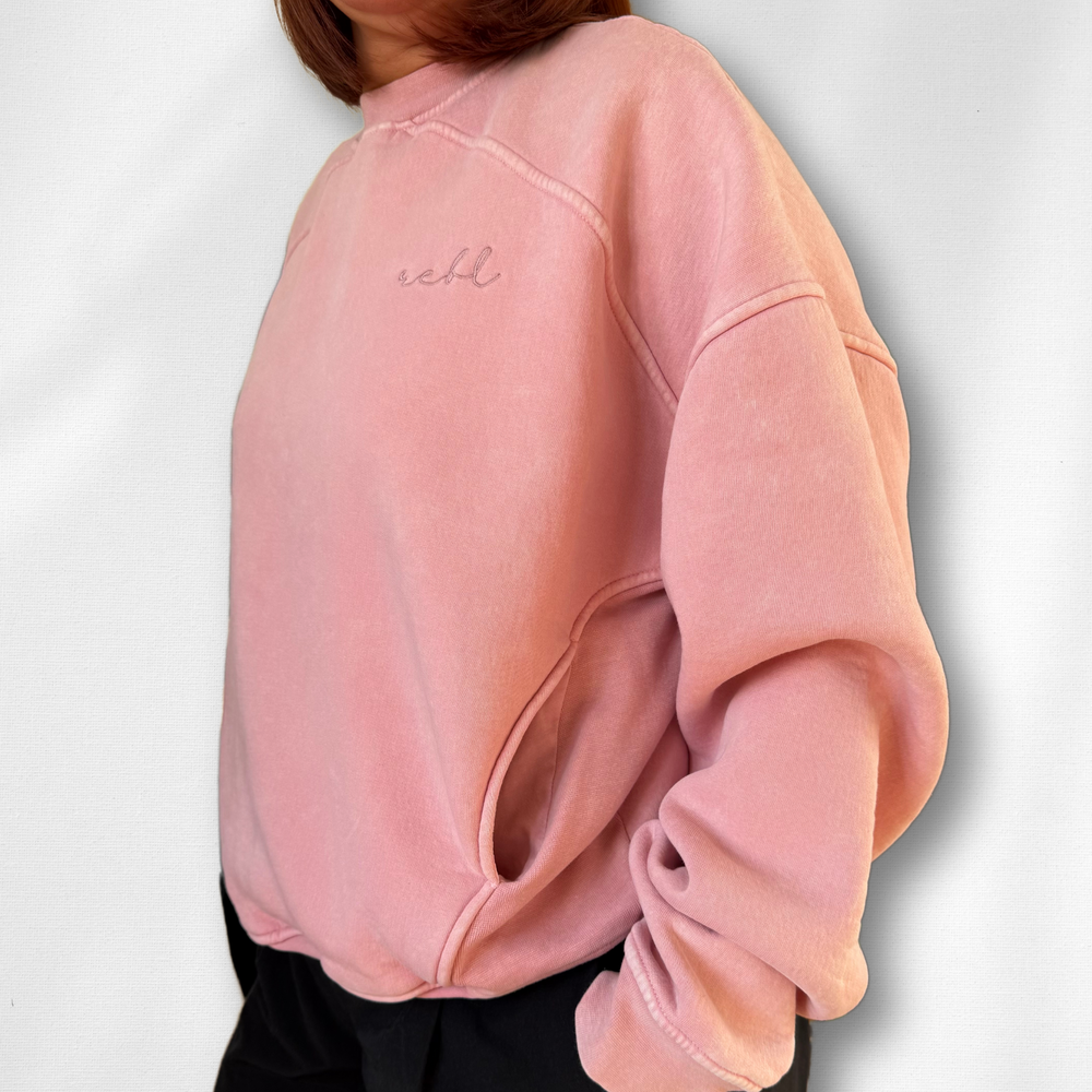 r.e.b.l Signature Luxe Washed Apricot Pink Sweatshirt