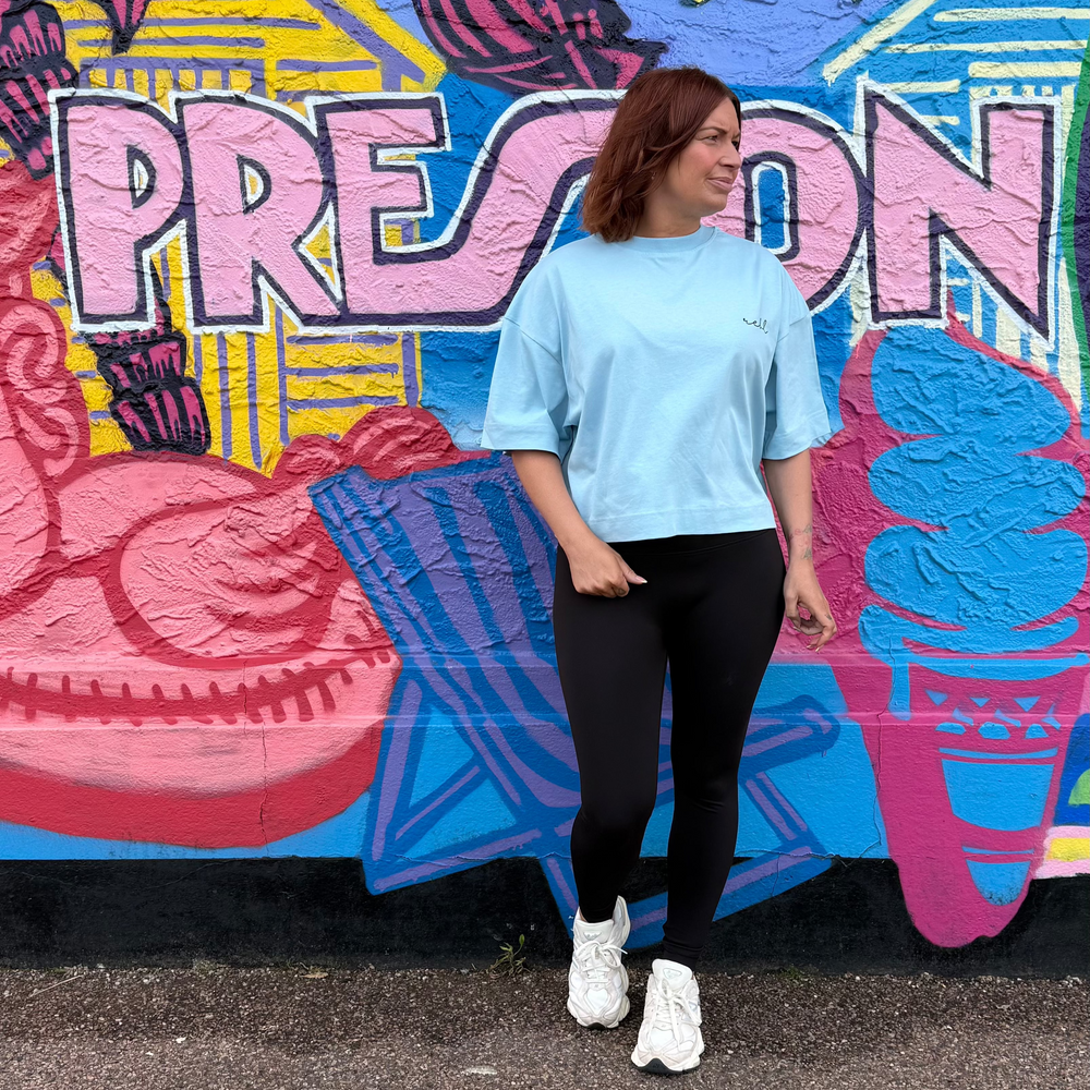 r.e.b.l Icy Sky Blue Crewneck 'Boxy Edit' Crop T-Shirt