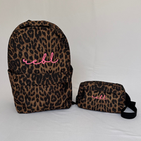 Load image into Gallery viewer, REBL Leopard Backpack with Matt Fluorescent Pink Embroidered Logo
