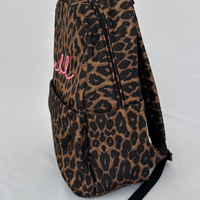 Load image into Gallery viewer, REBL Leopard Backpack with Matt Fluorescent Pink Embroidered Logo

