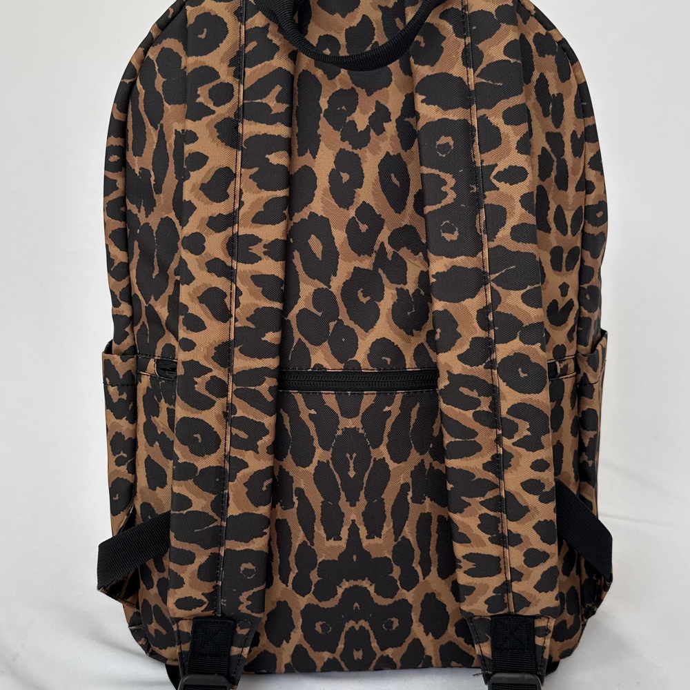 REBL Leopard Backpack with Matt Fluorescent Pink Embroidered Logo