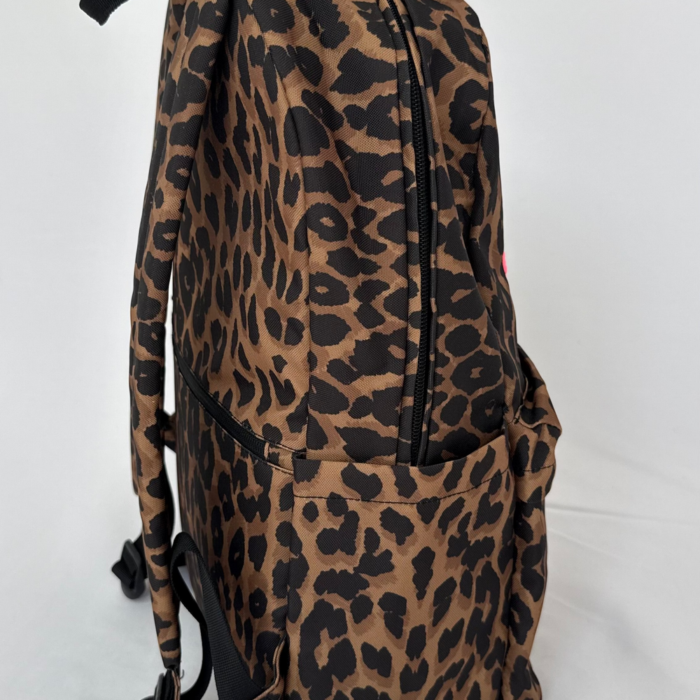 REBL Leopard Backpack with Matt Fluorescent Pink Embroidered Logo