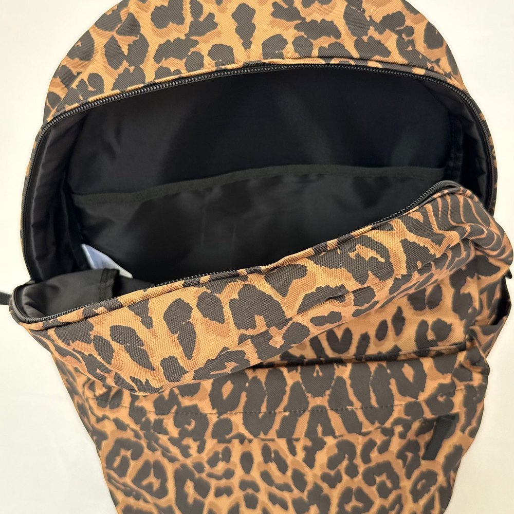 REBL Leopard Backpack with Matt Fluorescent Pink Embroidered Logo
