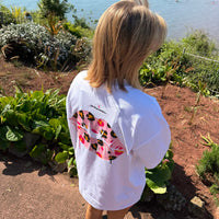 Load image into Gallery viewer, r.e.b.l White Full Length 'Leopard Lips' Szabotage Collab Boxy Full Length T-Shirt
