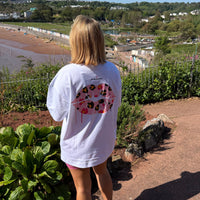 Load image into Gallery viewer, r.e.b.l White Full Length 'Leopard Lips' Szabotage Collab Boxy Full Length T-Shirt
