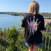 Load image into Gallery viewer, r.e.b.l Black Full Length 'Crown Me' Szabotage Collab Boxy Full Length T-Shirt
