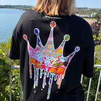 Load image into Gallery viewer, r.e.b.l Black Full Length 'Crown Me' Szabotage Collab Boxy Full Length T-Shirt
