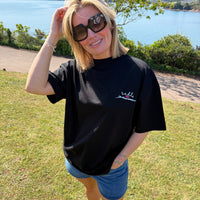 Load image into Gallery viewer, r.e.b.l Black Full Length 'Crown Me' Szabotage Collab Boxy Full Length T-Shirt
