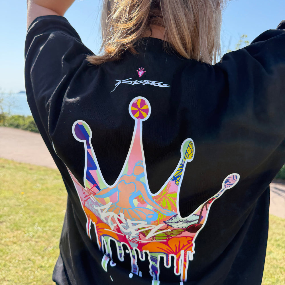r.e.b.l Black Full Length 'Crown Me' Szabotage Collab Boxy Full Length T-Shirt
