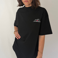 Load image into Gallery viewer, r.e.b.l Black Full Length 'Crown Me' Szabotage Collab Boxy Full Length T-Shirt
