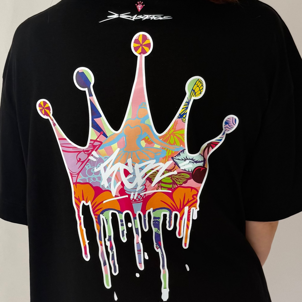 r.e.b.l Black Full Length 'Crown Me' Szabotage Collab Boxy Full Length T-Shirt