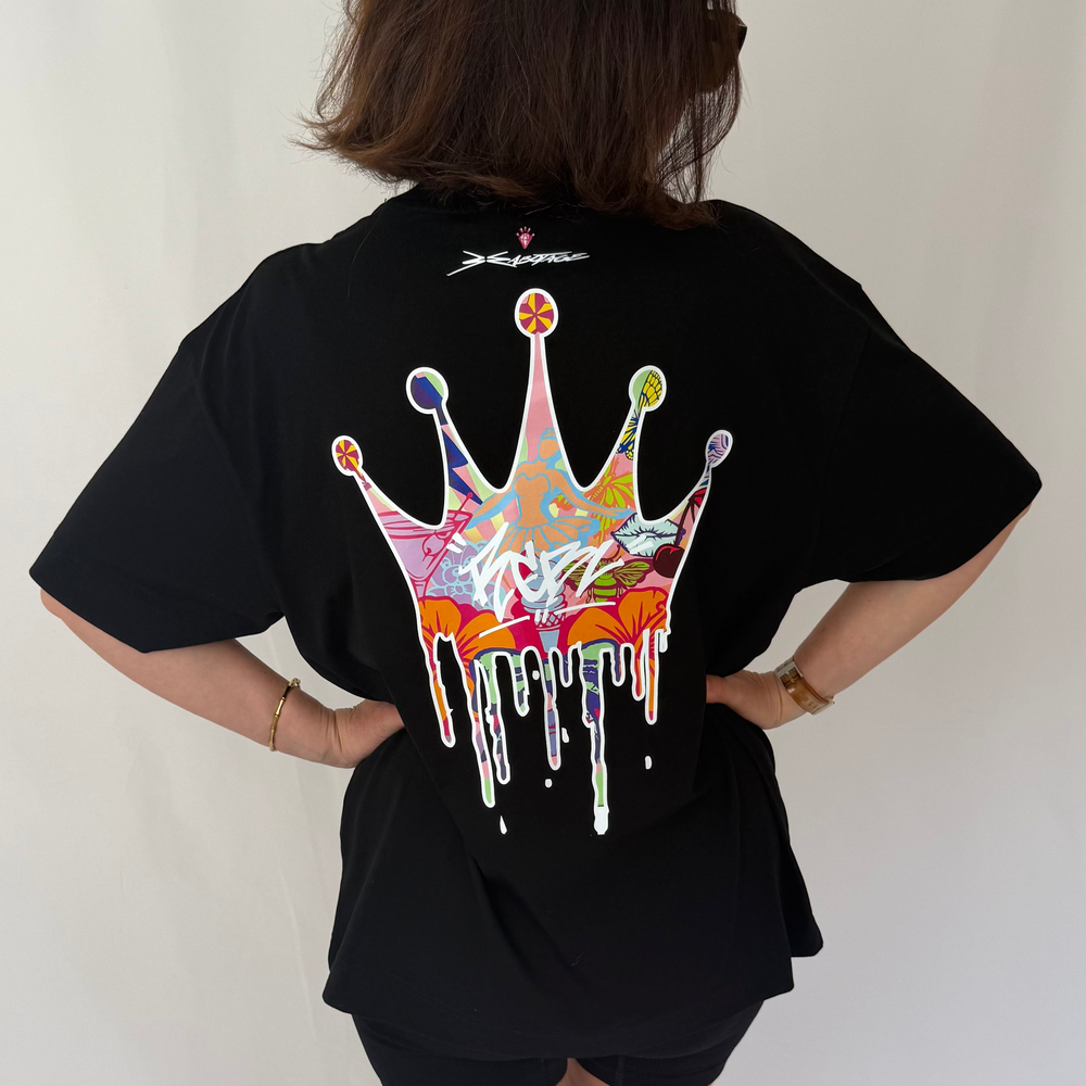 r.e.b.l Black Full Length 'Crown Me' Szabotage Collab Boxy Full Length T-Shirt