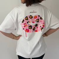 Load image into Gallery viewer, r.e.b.l White Full Length 'Leopard Lips' Szabotage Collab Boxy Full Length T-Shirt
