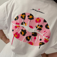 Load image into Gallery viewer, r.e.b.l White Full Length 'Leopard Lips' Szabotage Collab Boxy Full Length T-Shirt

