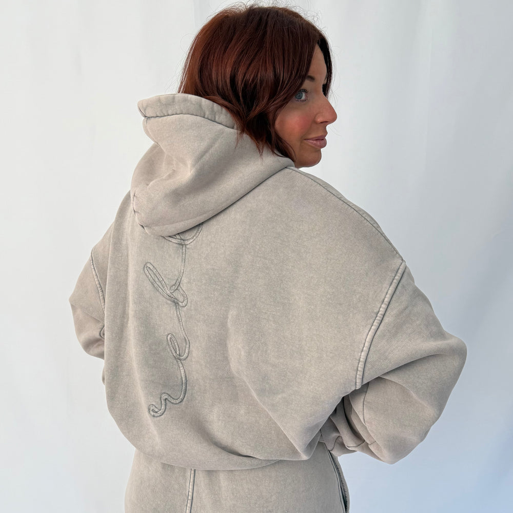 r.e.b.l Signature Cool Grey Acid Wash Luxe Hoodie