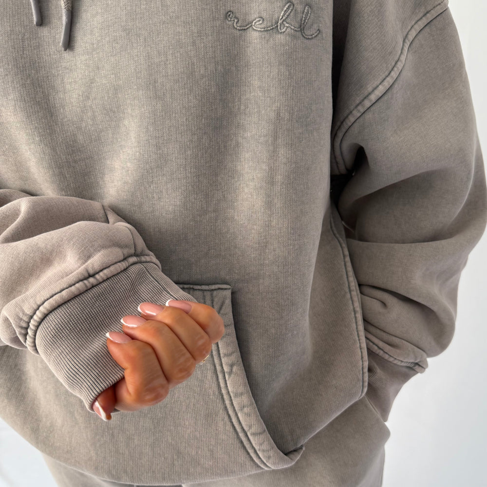 r.e.b.l Signature Cool Grey Acid Wash Luxe Hoodie