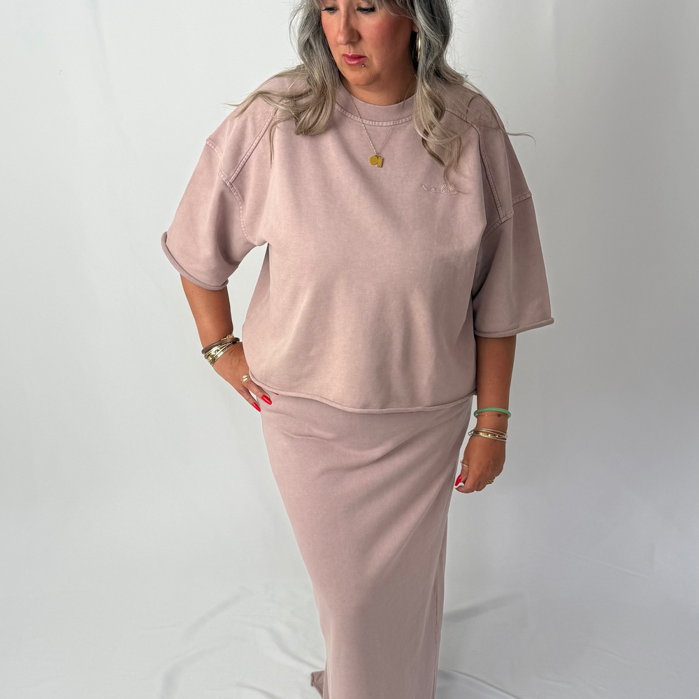 r.e.b.l Loop Back Cotton Long Skirt in Washed Elderberry