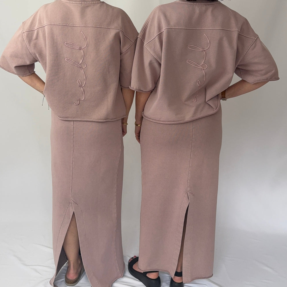 r.e.b.l Loop Back Cotton Long Skirt in Washed Elderberry