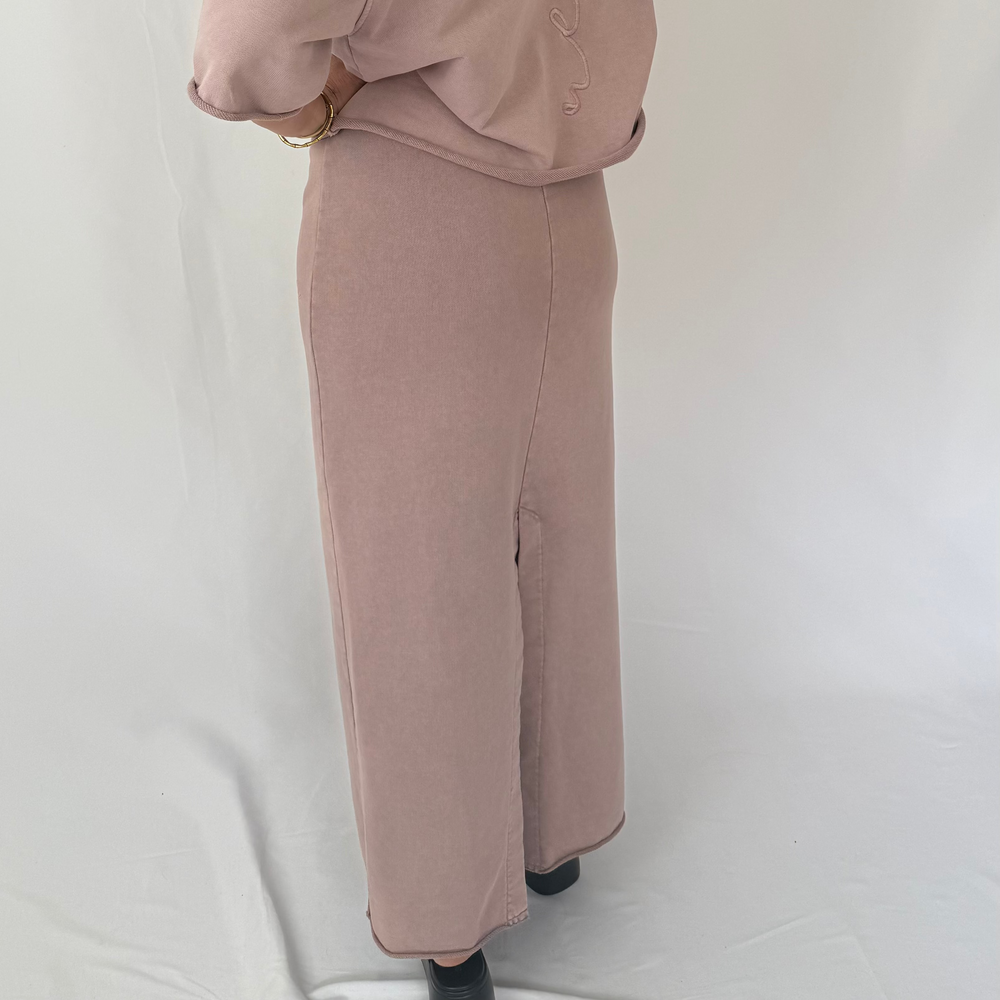 r.e.b.l Loop Back Cotton Long Skirt in Washed Elderberry