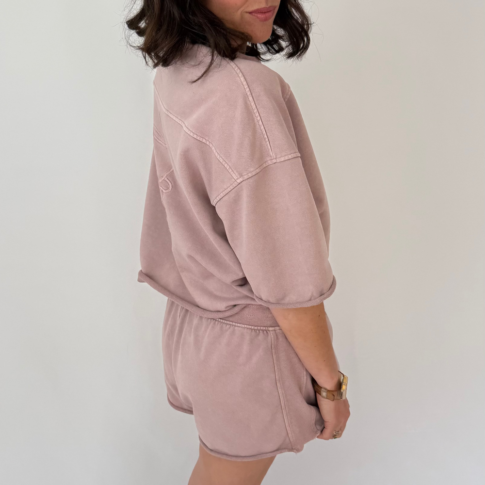 r.e.b.l Loop Back Cotton Shorts in Washed Elderberry