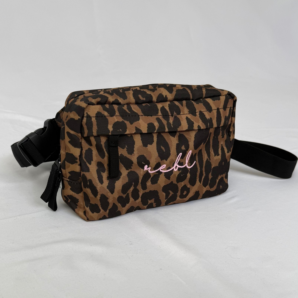 REBL Leopard Crossbody Bag with Elderberry Embroidered Logo