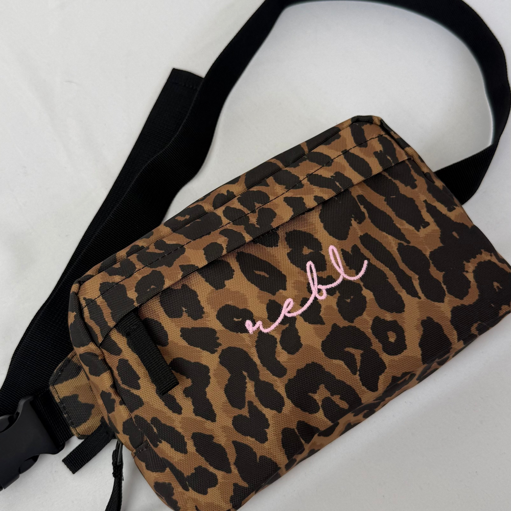REBL Leopard Crossbody Bag with Elderberry Embroidered Logo