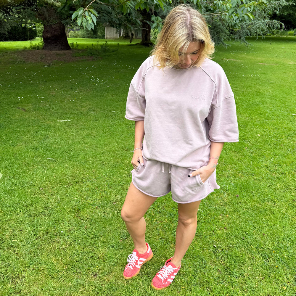 r.e.b.l Loop Back Cotton Shorts in Washed Elderberry