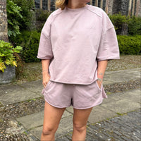 Load image into Gallery viewer, r.e.b.l Loop Back Cotton Shorts in Washed Elderberry
