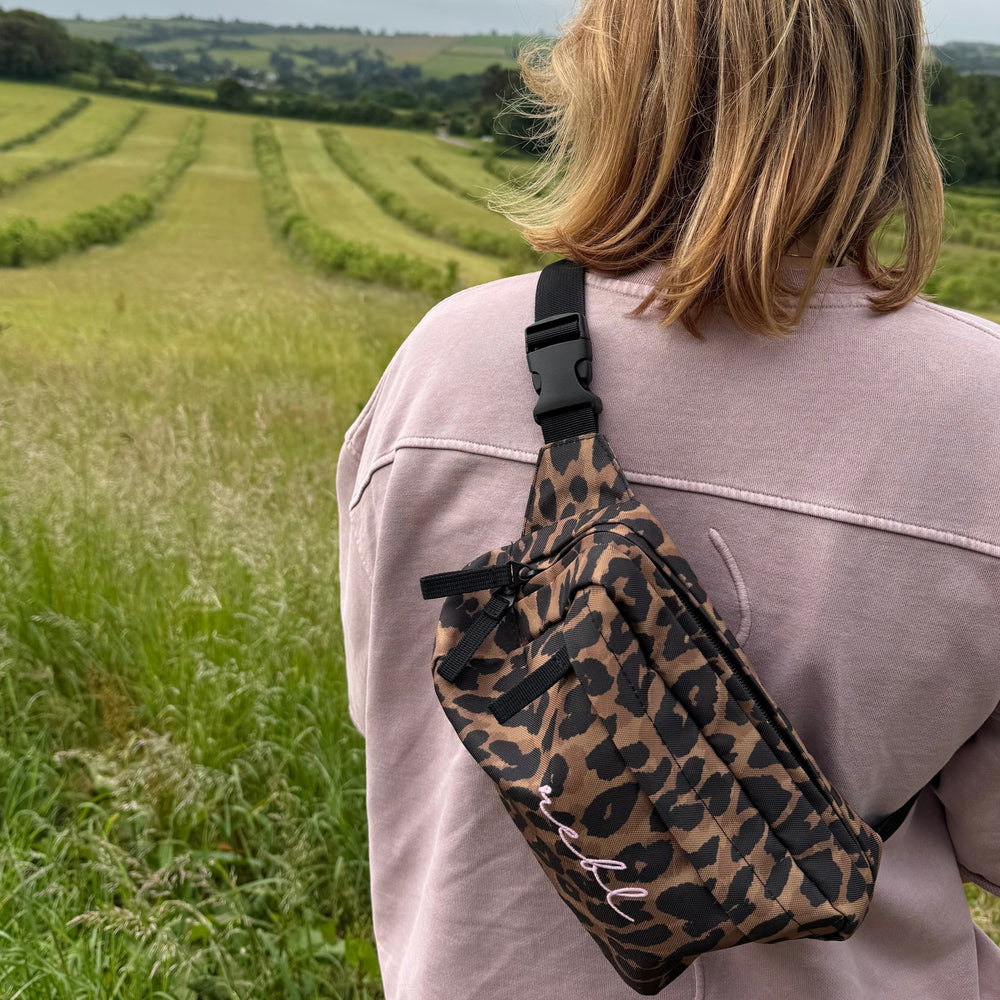 REBL Leopard Crossbody Bag with Elderberry Embroidered Logo