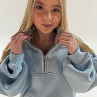 Load image into Gallery viewer, r.e.b.l Signature Icy Sky Blue Luxe Quarter Zip Pullover
