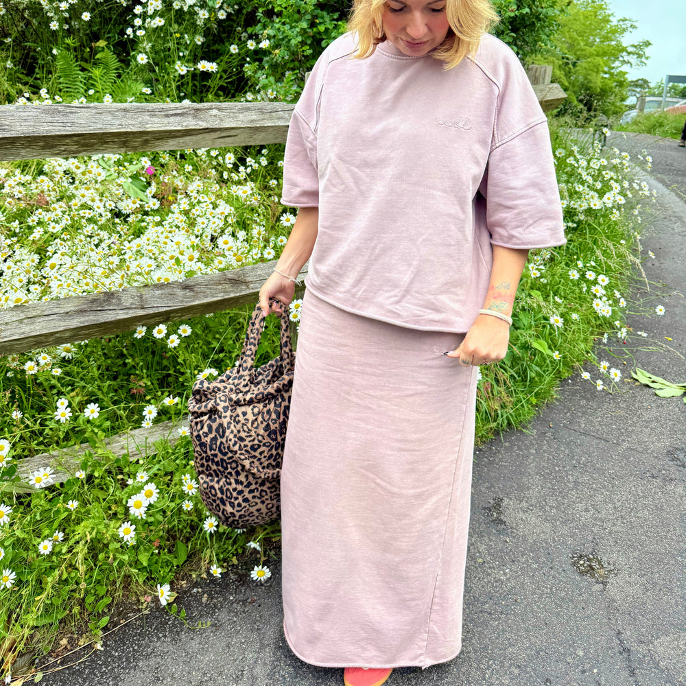 r.e.b.l Loop Back Cotton Long Skirt in Washed Elderberry