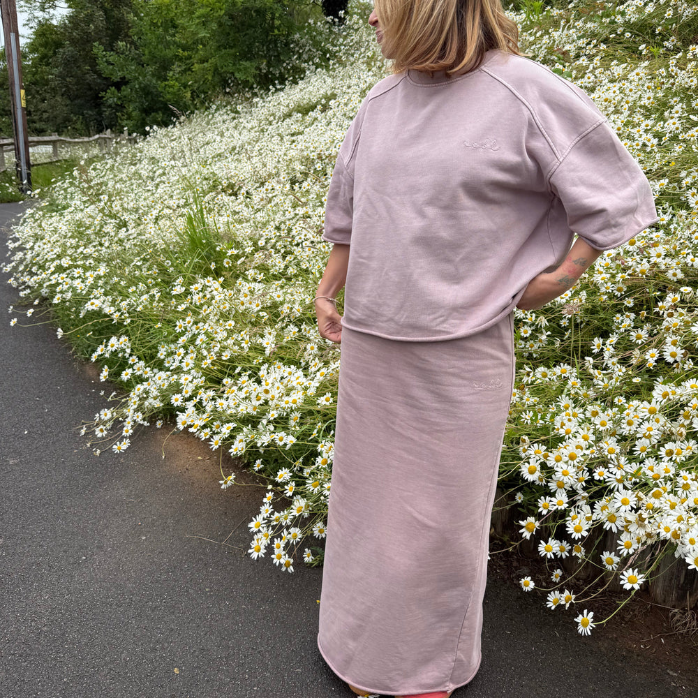 r.e.b.l Loop Back Cotton Long Skirt in Washed Elderberry