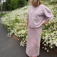 Load image into Gallery viewer, r.e.b.l Loop Back Cotton Long Skirt in Washed Elderberry
