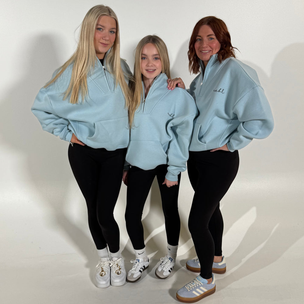 ButterSilk r.e.b.l Icy Sky Blue Logo High Waisted Contour Seam Black Leggings