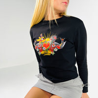 Load image into Gallery viewer, r.e.b.l Black Long Sleeve Fitted Graphic Top
