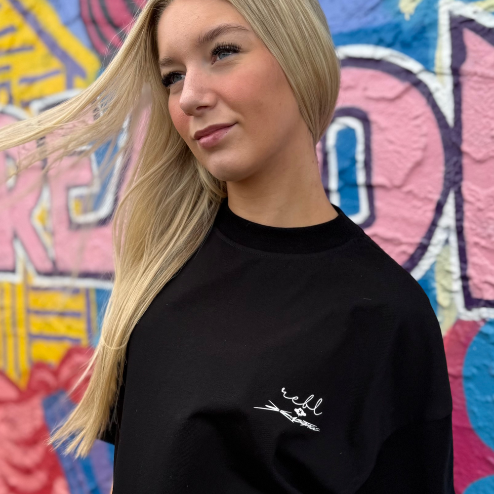 r.e.b.l Black Graphic Szabotage Collab Boxy Oversized T-Shirt