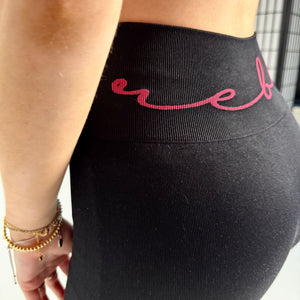 Luxe Cranberry r.e.b.l Logo High Waisted Ribbed Black Leggings