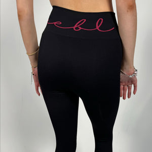 Luxe Cranberry r.e.b.l Logo High Waisted Ribbed Black Leggings
