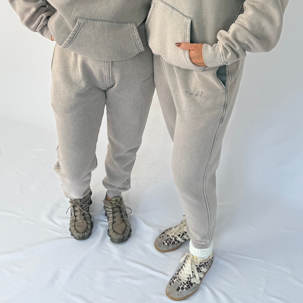 r.e.b.l Signature Cool Grey Acid Wash Joggers